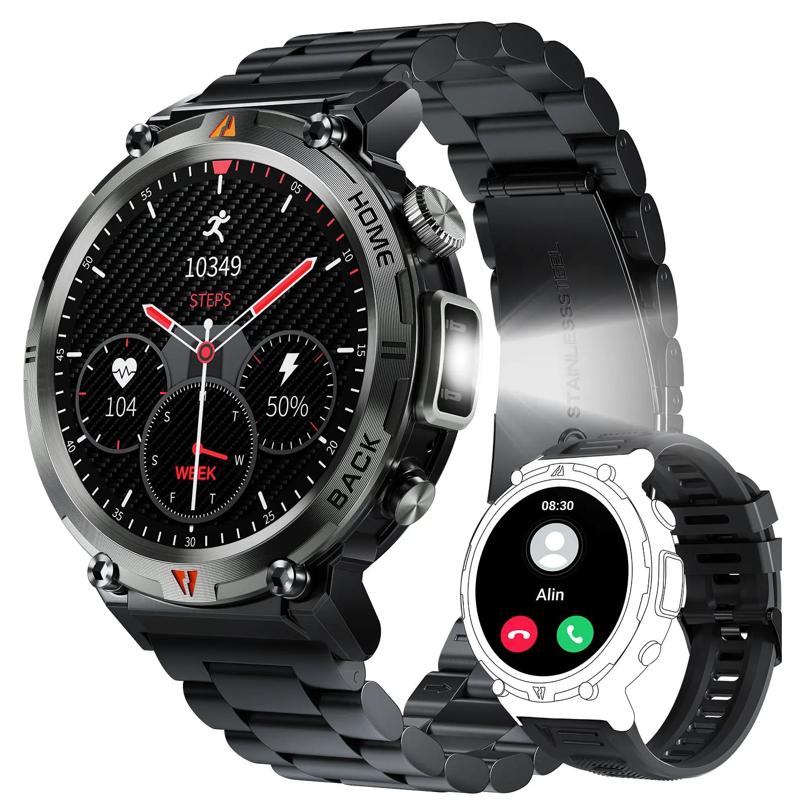 EIGIIS KE3 2025 New Bluetooth Call smartwatch for men Full Touch Screen With Health Monitor heart rate Flashlight Smart watch the steel ring strap United States S1d369dd665e84373a53a2755d900fb8fU Red, White and Blue Products Store